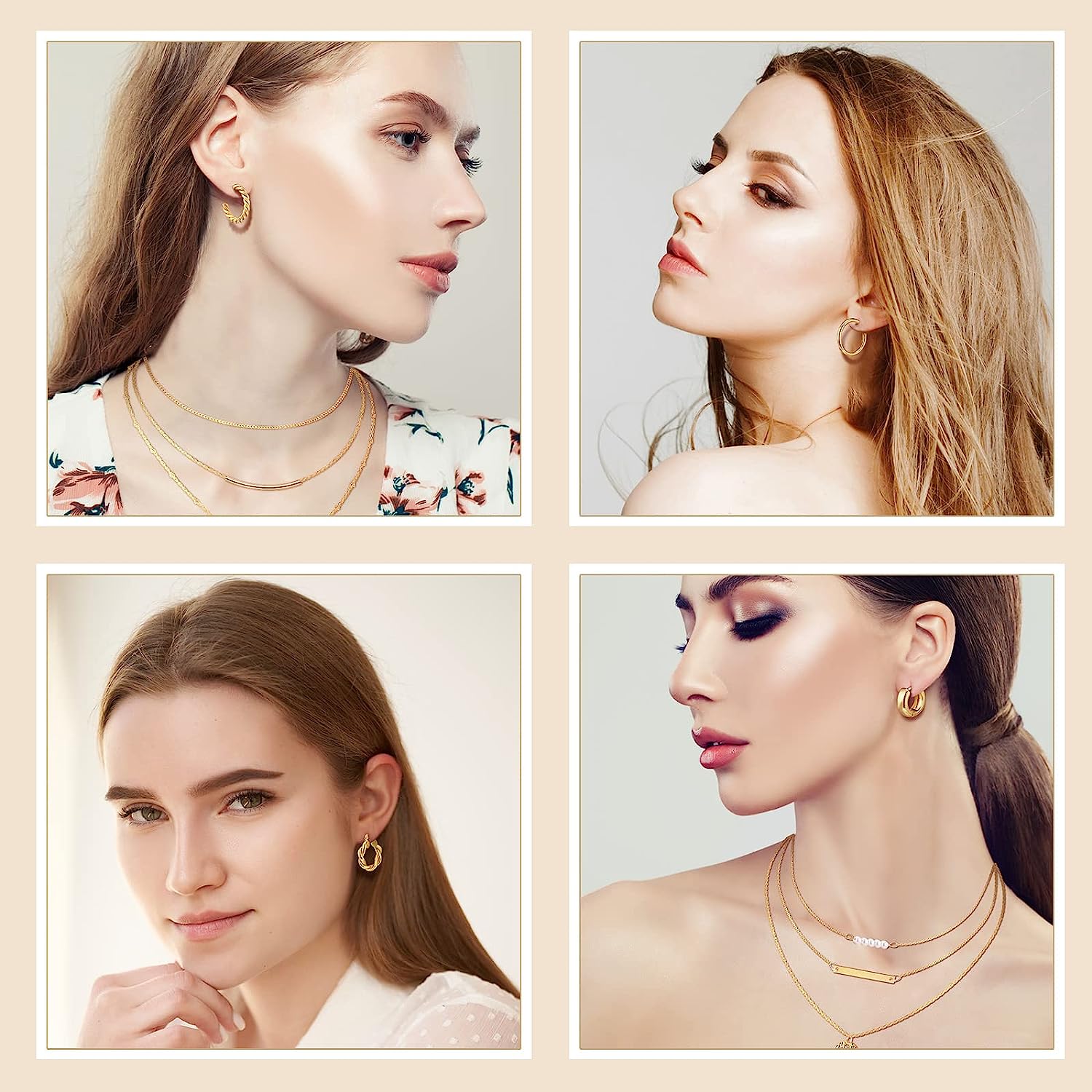 Tiamon 12 Pcs 90s Silver Gold Jewelry Set for Women Men 4 Earring Sets 4 Necklace 4 Bracelets for Girl Punk - Image 5